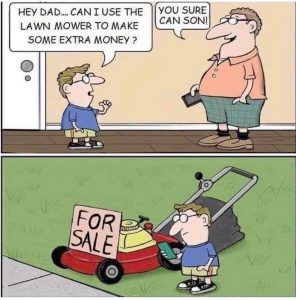 Cartoon about selling a lawnmower
