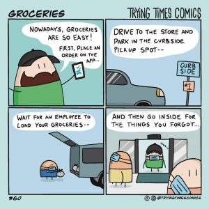 Meme about forgetting groceries from @tryingtimecomics