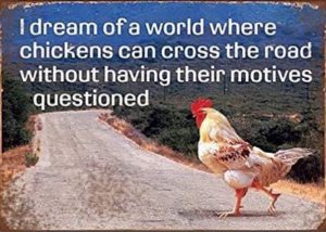 Meme about chickens crossing the road