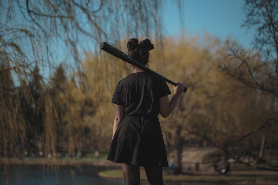 A women playing baseball